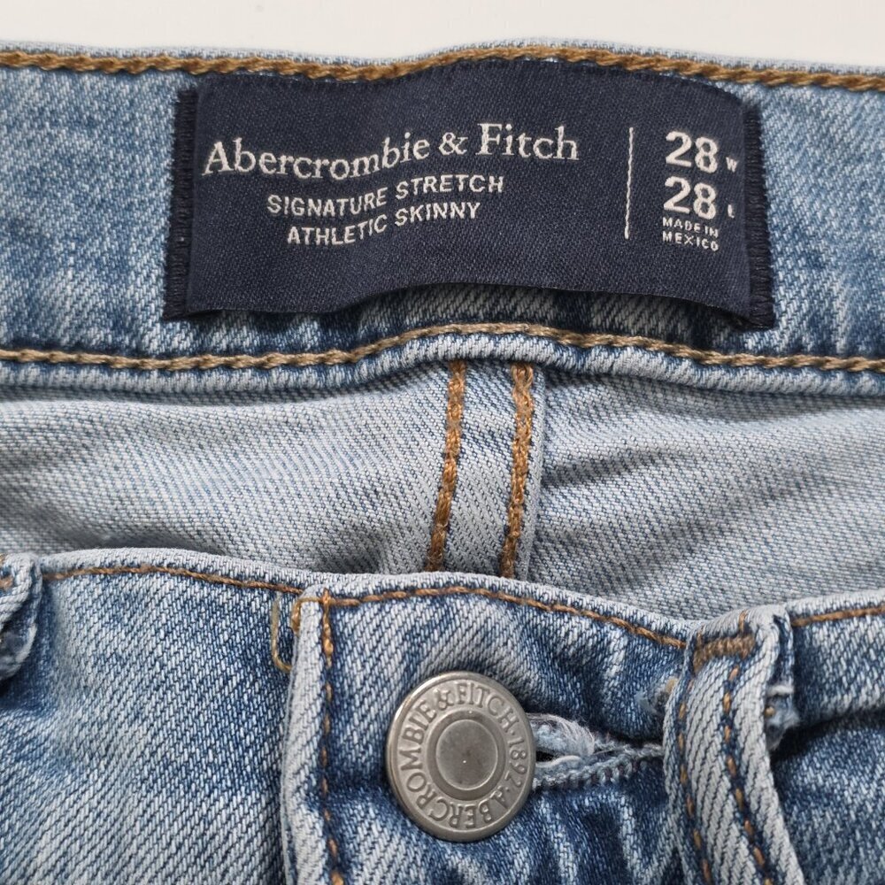 Abercrombie & Fitch Jeans Men 28x28 (27) Blue Athletic Skinny Stretch Distressed - Picture 3 of 16